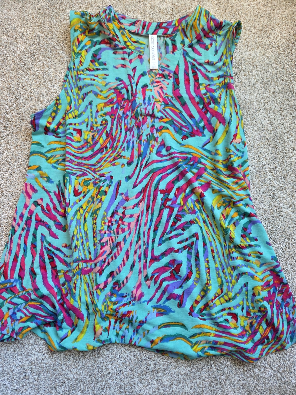 Dear Scarlett Aqua Multicolor Print Top Jungle Tropical summer Tank NWOT Small